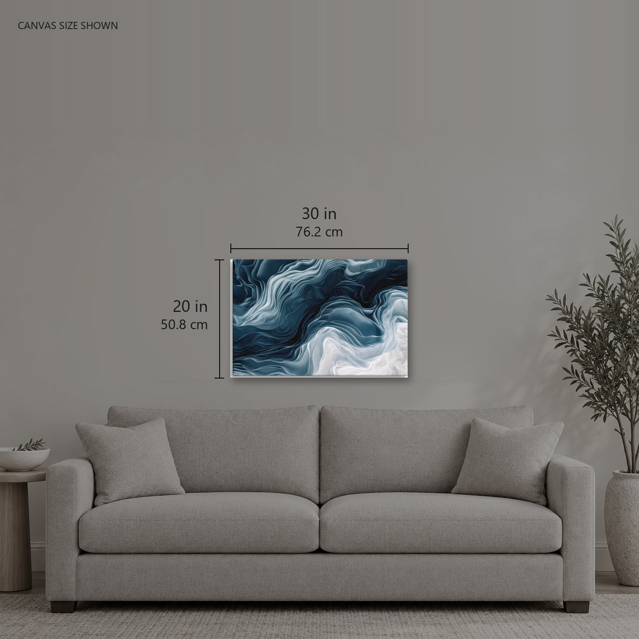 DRAPE — Canvas shown: 30 W × 20 H in (76.2 × 50.8 cm). Room reference; other formats and framed outside dimensions differ.