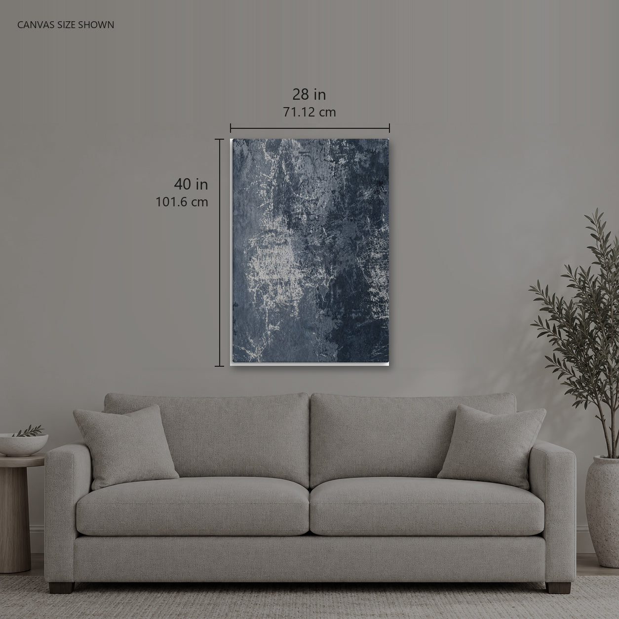 ETCH — Canvas shown: 28 W × 40 H in (71.12 × 101.6 cm). Room reference; other formats and framed outside dimensions differ.