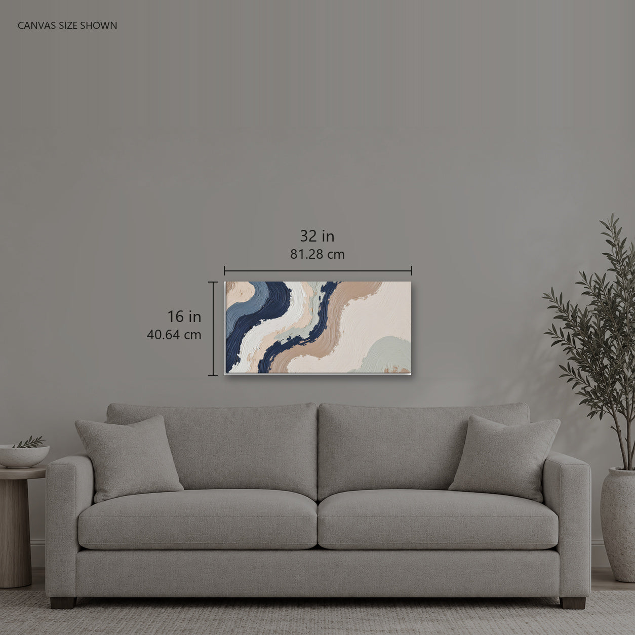LOESS — Canvas shown: 32 W × 16 H in (81.28 × 40.64 cm). Room reference; other formats and framed outside dimensions differ.