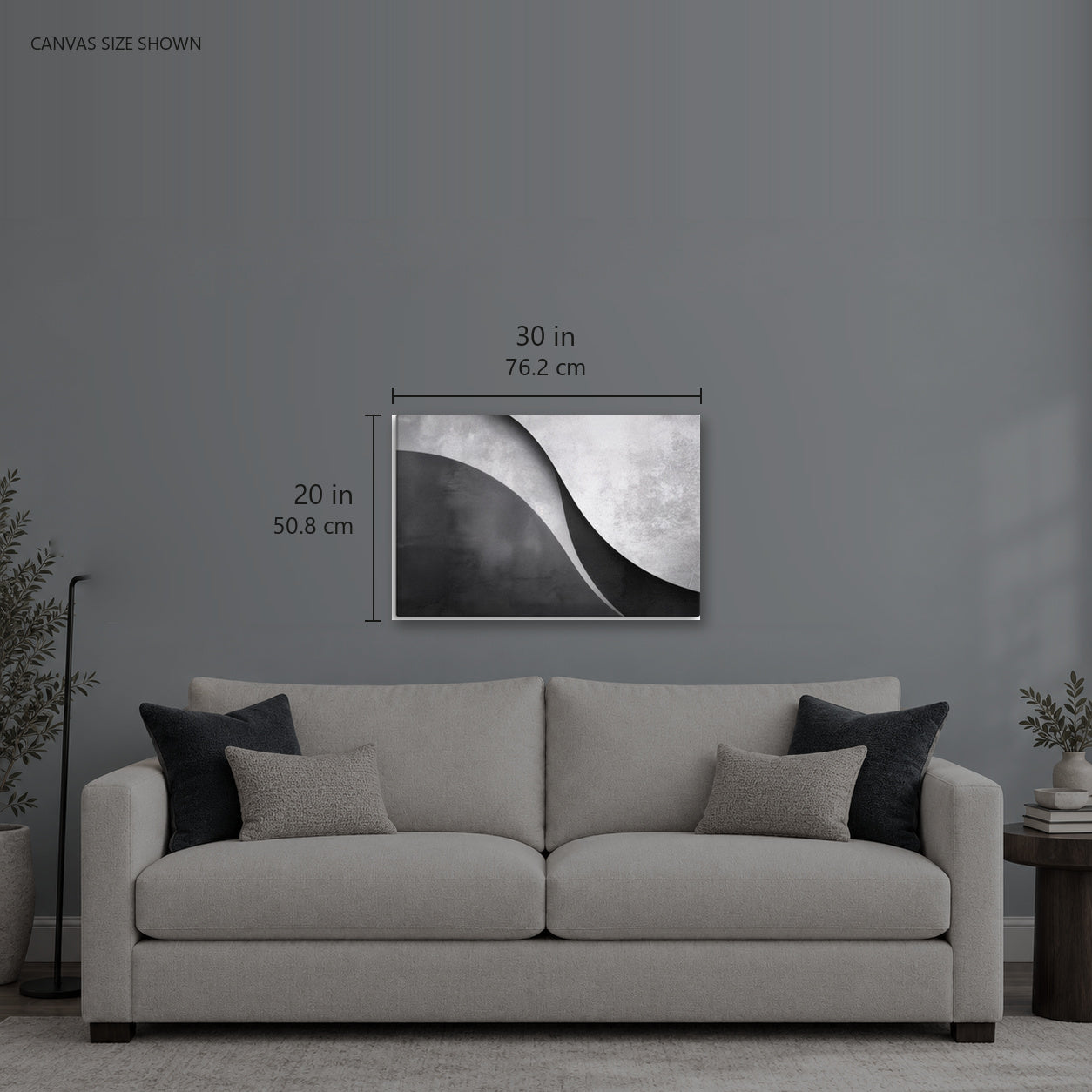 POLAR — Canvas shown: 30 W × 20 H in (76.2 × 50.8 cm). Room reference; other formats and framed outside dimensions differ.