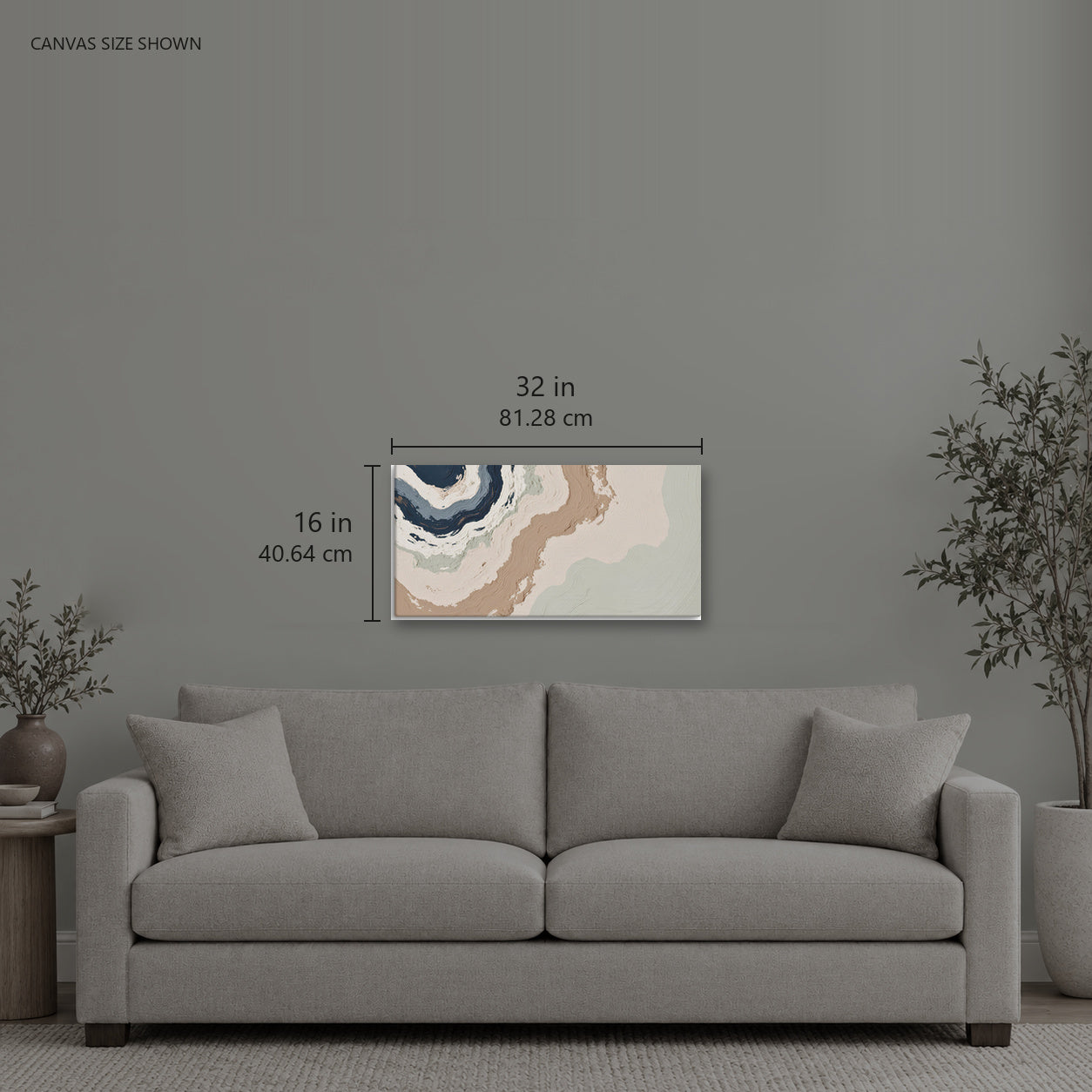 SPALL — Canvas shown: 32 W × 16 H in (81.28 × 40.64 cm). Room reference; other formats and framed outside dimensions differ.