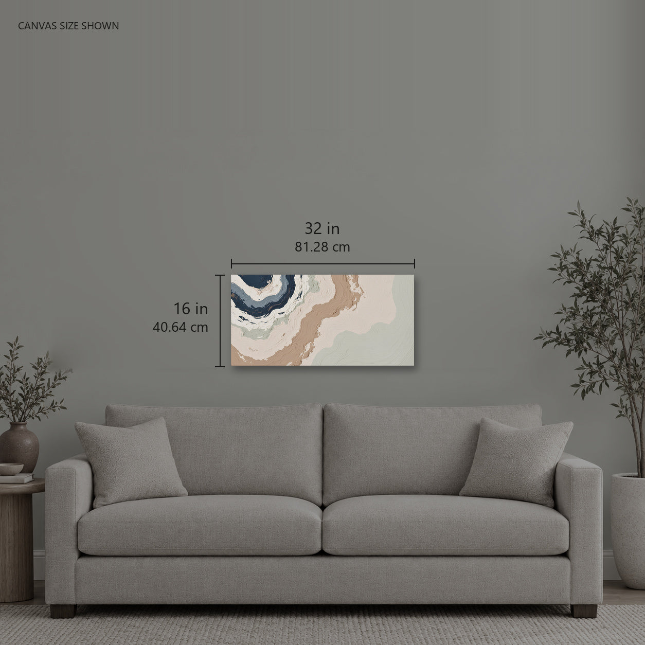 SPALL — Canvas shown: 32 W × 16 H in (81.28 × 40.64 cm). Room reference; other formats and framed outside dimensions differ.