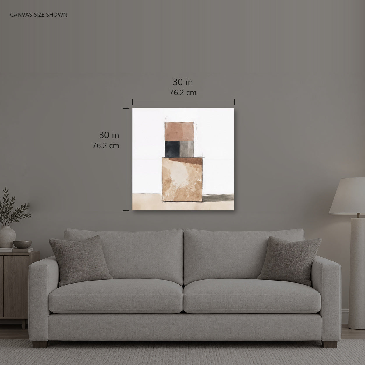 AGGREGATE — Canvas shown: 30 W × 30 H in (76.2 × 76.2 cm). Room reference; other formats and framed outside dimensions differ.