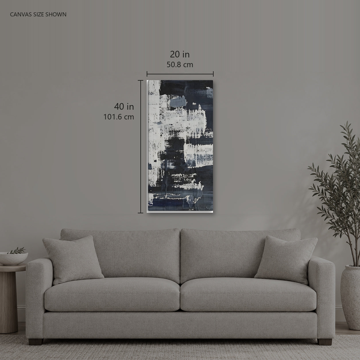 Aldwich — Canvas shown: 20 W × 40 H in (50.8 × 101.6 cm). Room reference; other formats and framed outside dimensions differ.