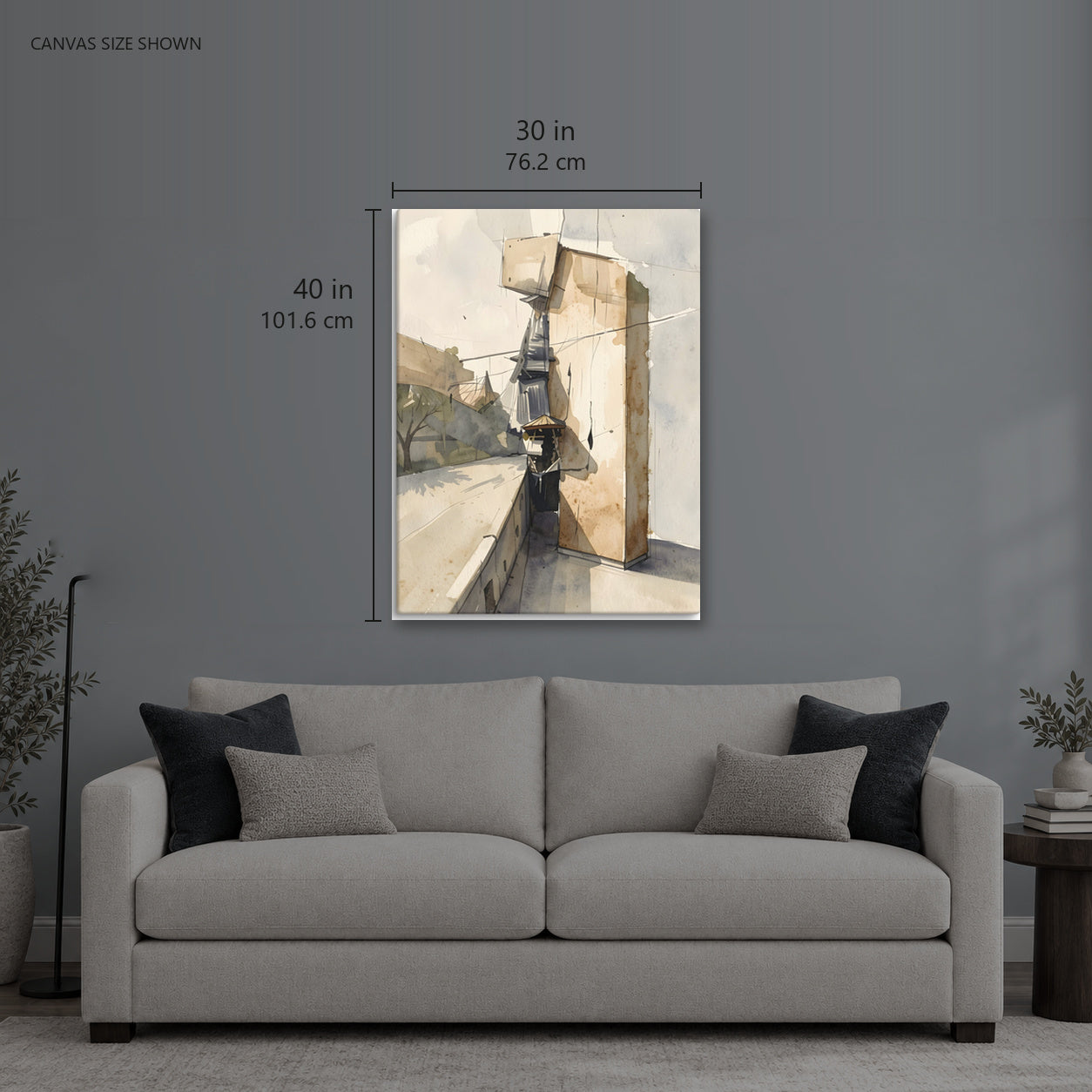 ALLEY — Canvas shown: 30 W × 40 H in (76.2 × 101.6 cm). Room reference; other formats and framed outside dimensions differ.