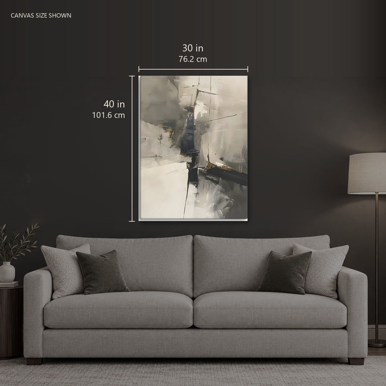 APPROACH — Canvas shown: 30 W × 40 H in (76.2 × 101.6 cm). Room reference; other formats and framed outside dimensions differ.