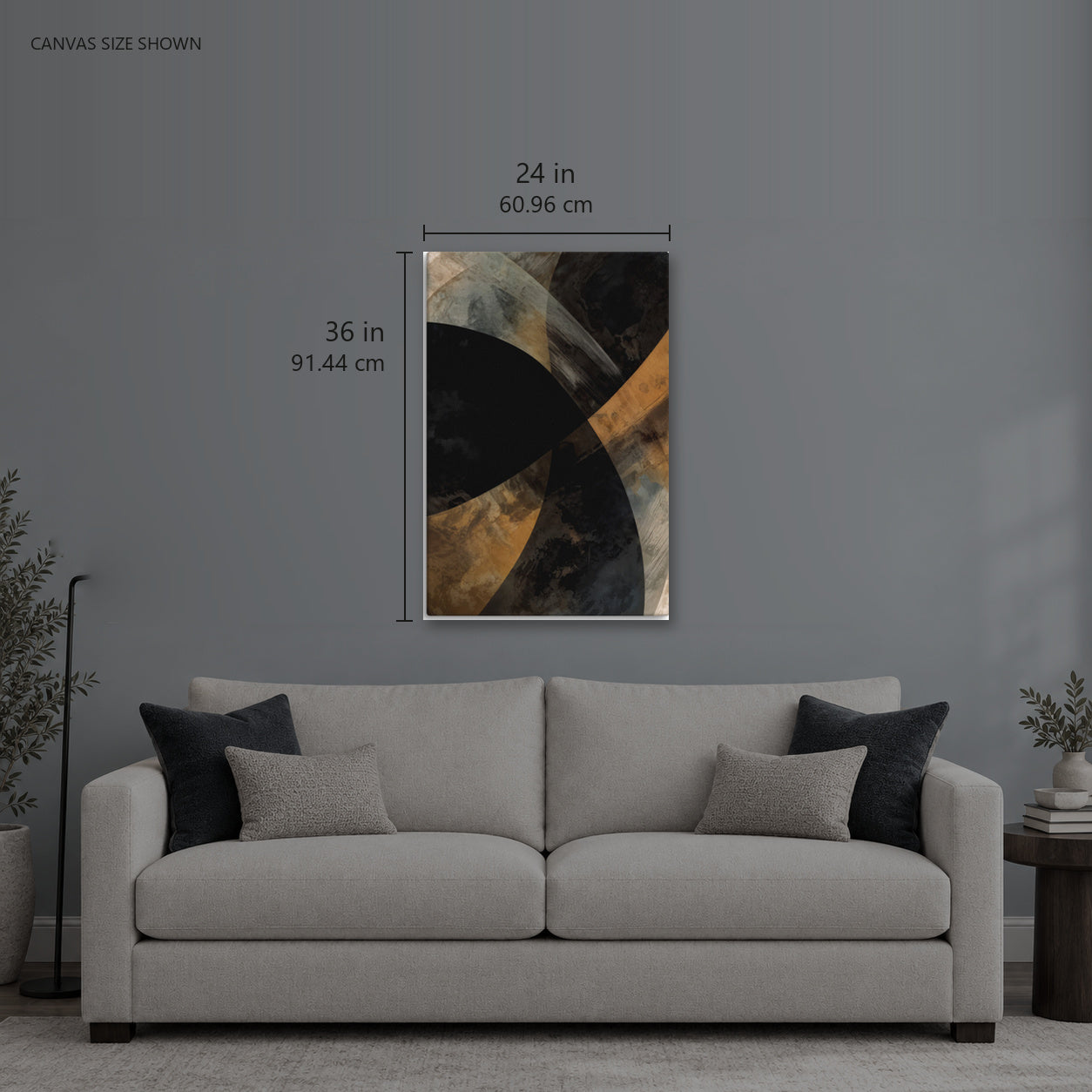 ASHLAR 450 — Canvas shown: 24 W × 36 H in (60.96 × 91.44 cm). Room reference; other formats and framed outside dimensions differ.