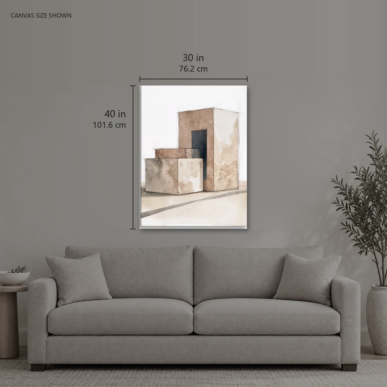 ASSEMBLY — Canvas shown: 30 W × 40 H in (76.2 × 101.6 cm). Room reference; other formats and framed outside dimensions differ.