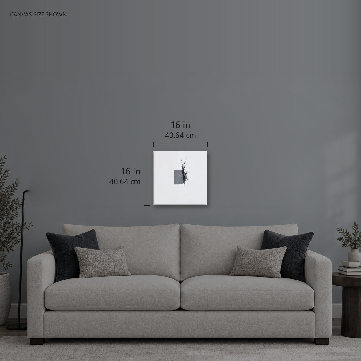 Behemoth — Canvas shown: 16 W × 16 H in (40.64 × 40.64 cm). Room reference; other formats and framed outside dimensions differ.