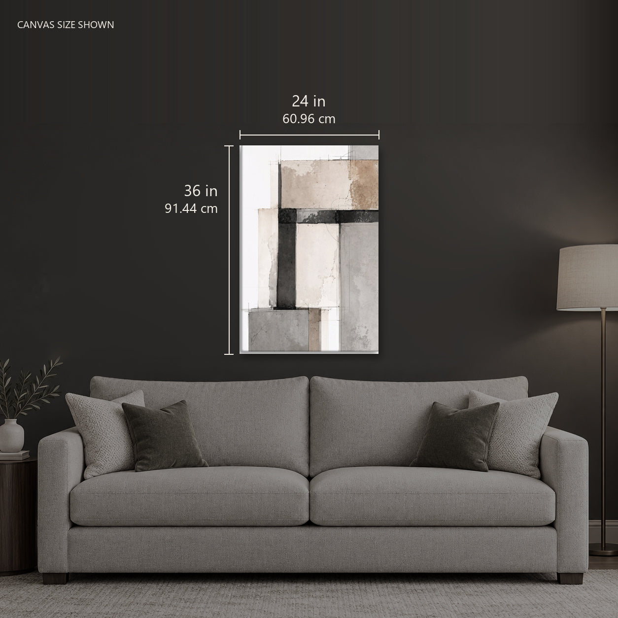 LOFT — Canvas shown: 24 W × 36 H in (60.96 × 91.44 cm). Room reference; other formats and framed outside dimensions differ.