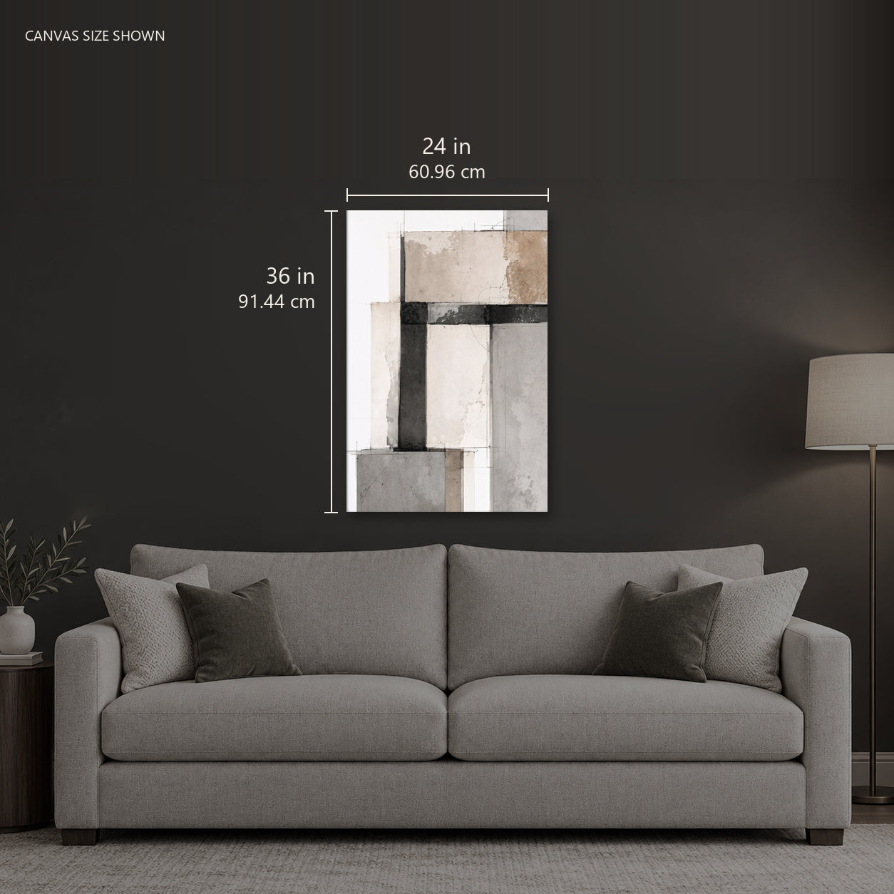 LOFT — Canvas shown: 24 W × 36 H in (60.96 × 91.44 cm). Room reference; other formats and framed outside dimensions differ.