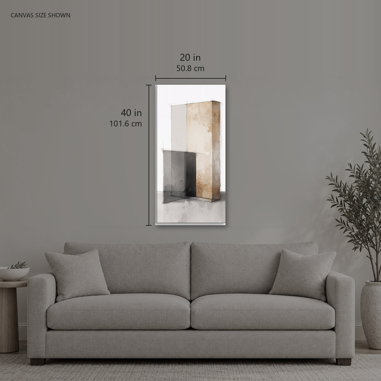 MONOLITH — Canvas shown: 20 W × 40 H in (50.8 × 101.6 cm). Room reference; other formats and framed outside dimensions differ.
