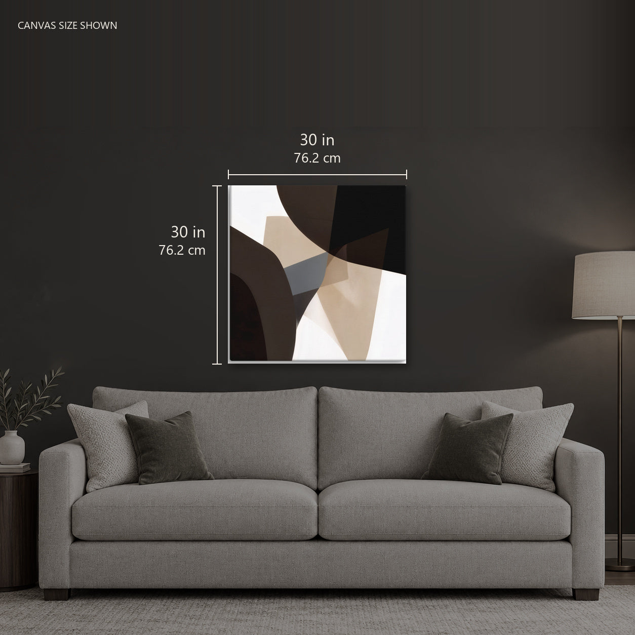 YIRGA 667 — Canvas shown: 30 W × 30 H in (76.2 × 76.2 cm). Room reference; other formats and framed outside dimensions differ.