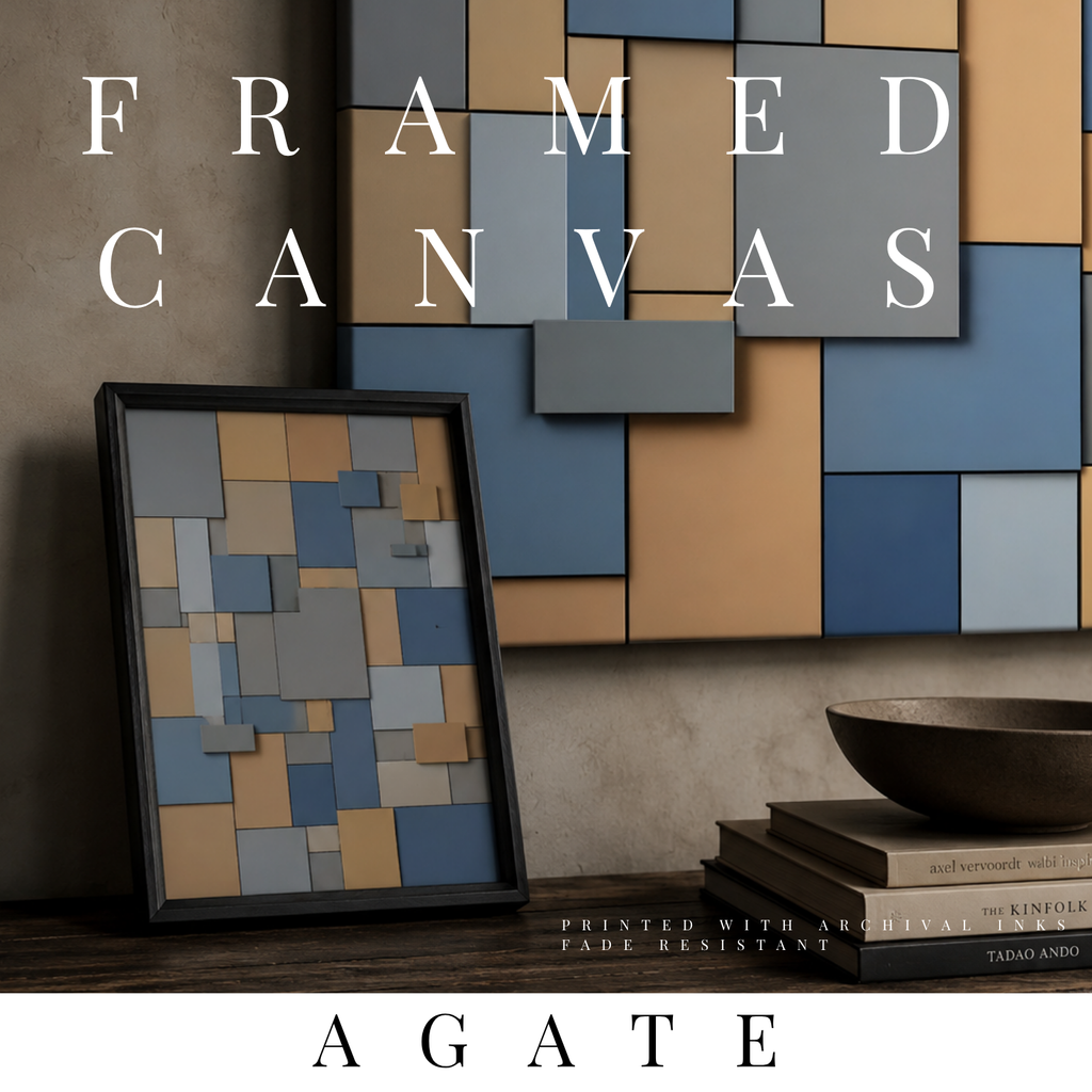 Agate framed canvas print shown in product view in black frame, 8 x 10 inch universal size