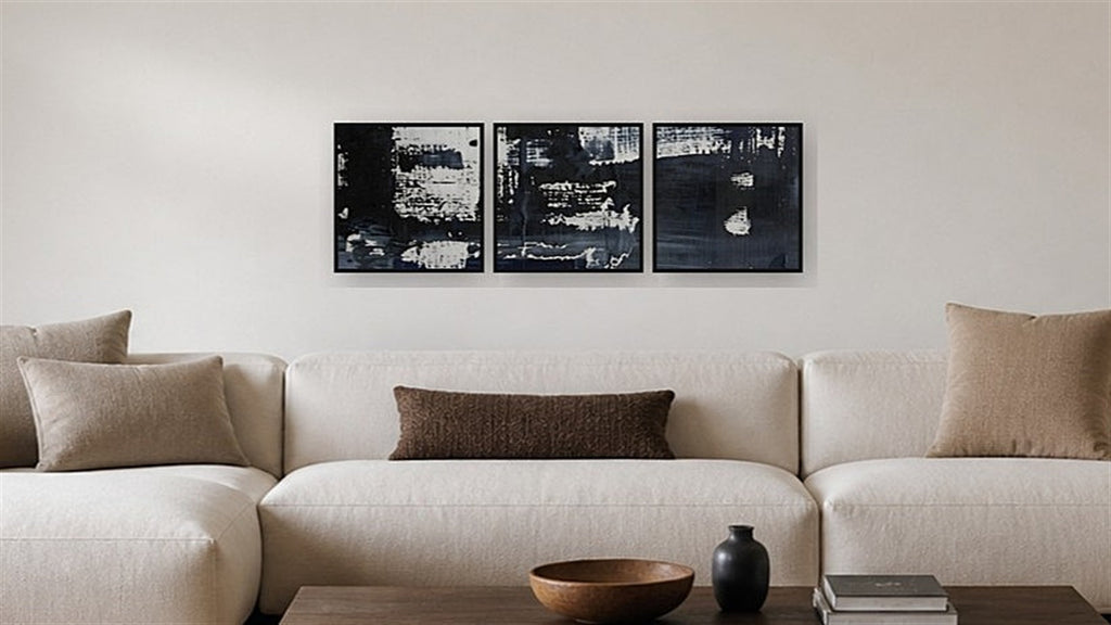 ALDWICH framed paper Triad I–III at 12 by 12 inches per panel