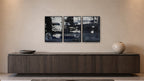 ALDWICH framed paper Triax I–III at 12 by 18 inches per panel