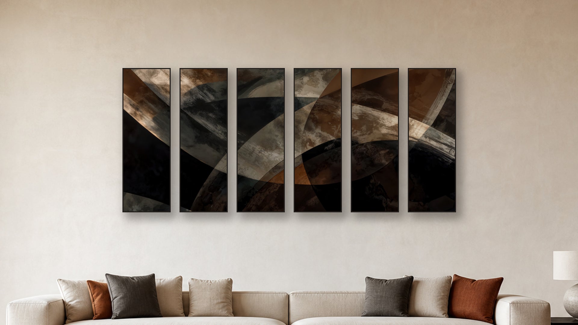 ASHLAR 377 HEXAD 16x48 accurately scaled living-room mockup