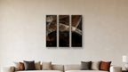 ASHLAR 377 TRIPTYCH IV–VI 16x48 accurately scaled living-room mockup