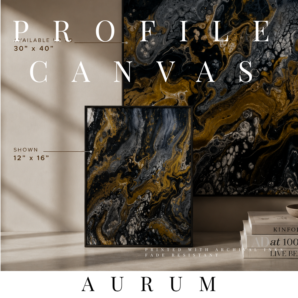 Aurum thin canvas print shown in product view in 8 x 10 inch universal size