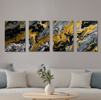 Aurum bundle tetrad 4-panel framed front-facing product image in brown frame, 20 x 30 inch large size