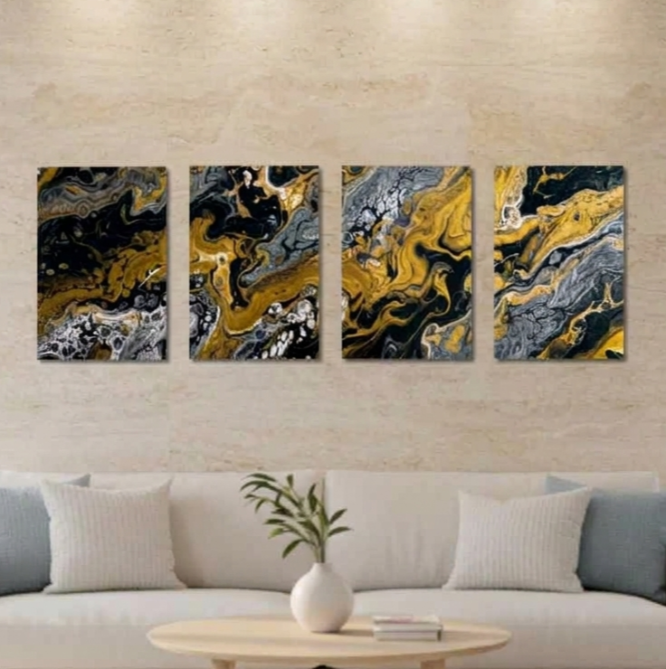 Aurum wall art product image as a bundle tetrad 4-panel framed in black frame, 24 x 36 inch statement piece
