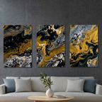 Aurum wall art product image as a bundle triptych 1 3-panel framed in black frame, 24 x 36 inch statement piece