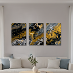 Aurum bundle triptych 1 3-panel framed shown in product view in black frame, 20 x 30 inch large size