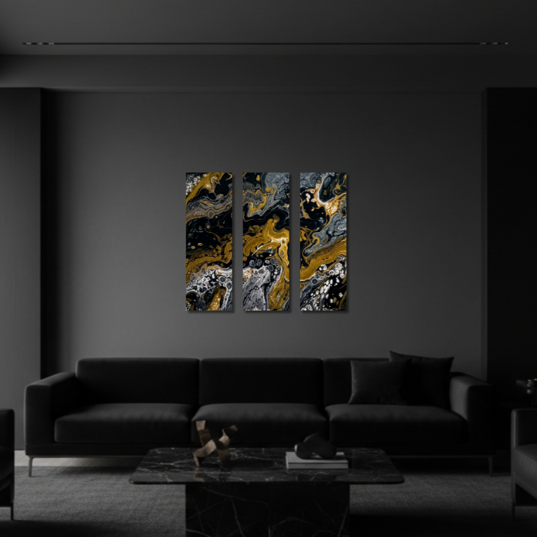 Aurum wall art product image as a bundle triptych 1 3-panel in 16 x 48 inch statement piece