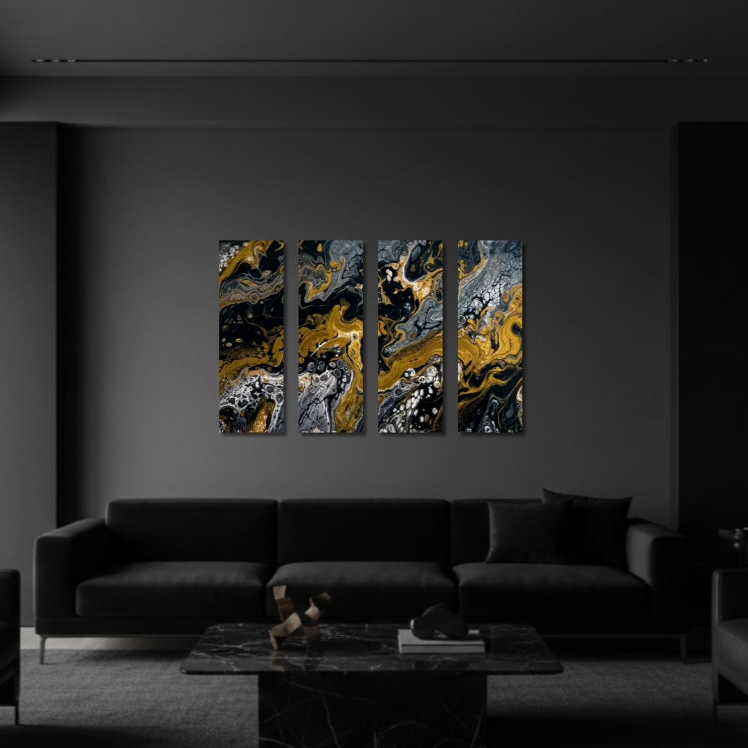 Aurum wall art product image as a bundle tetrad 1 4-panel in 16 x 48 inch statement piece