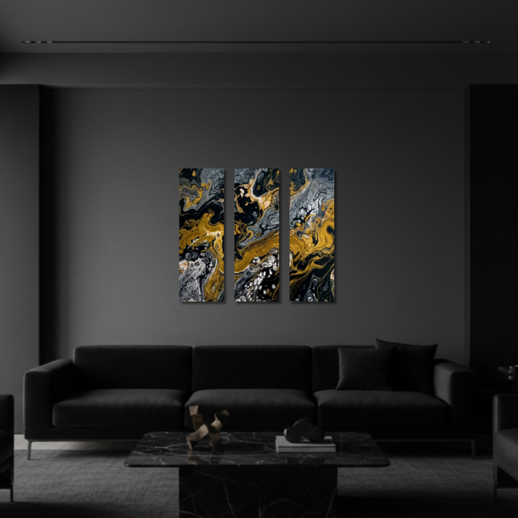 Aurum wall art product image as a bundle triptych 2 3-panel in 16 x 48 inch statement piece