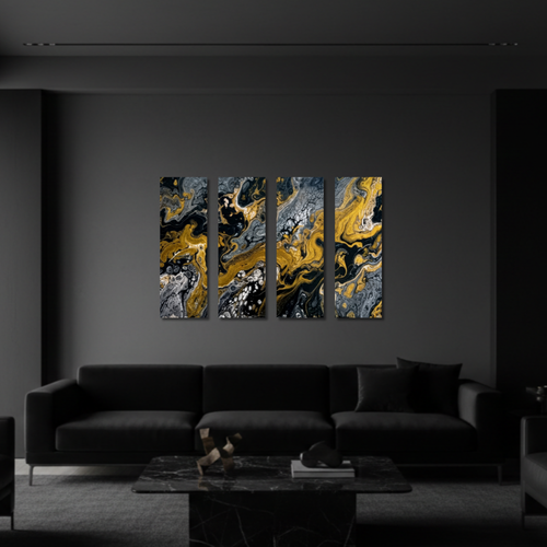 Aurum wall art product image as a bundle tetrad 2 4-panel in 16 x 48 inch statement piece