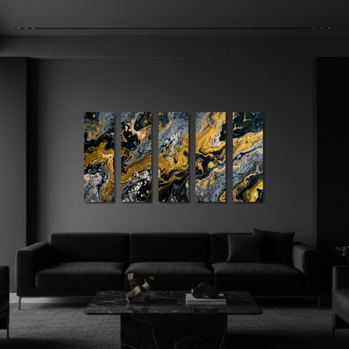 Aurum wall art product image as a bundle strata 2 5-panel in 16 x 48 inch statement piece