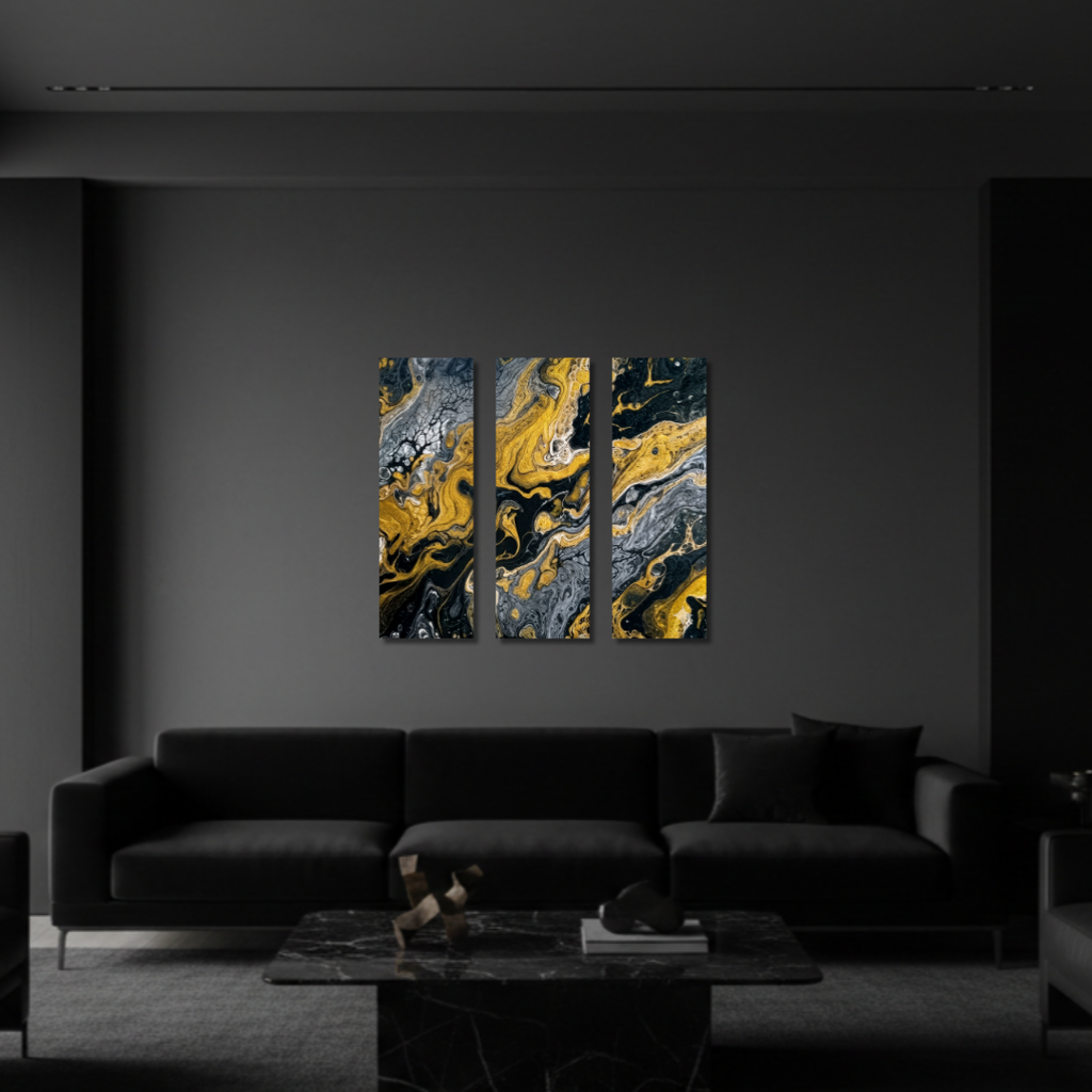 Aurum wall art product image as a bundle triptych 4 3-panel in 16 x 48 inch statement piece
