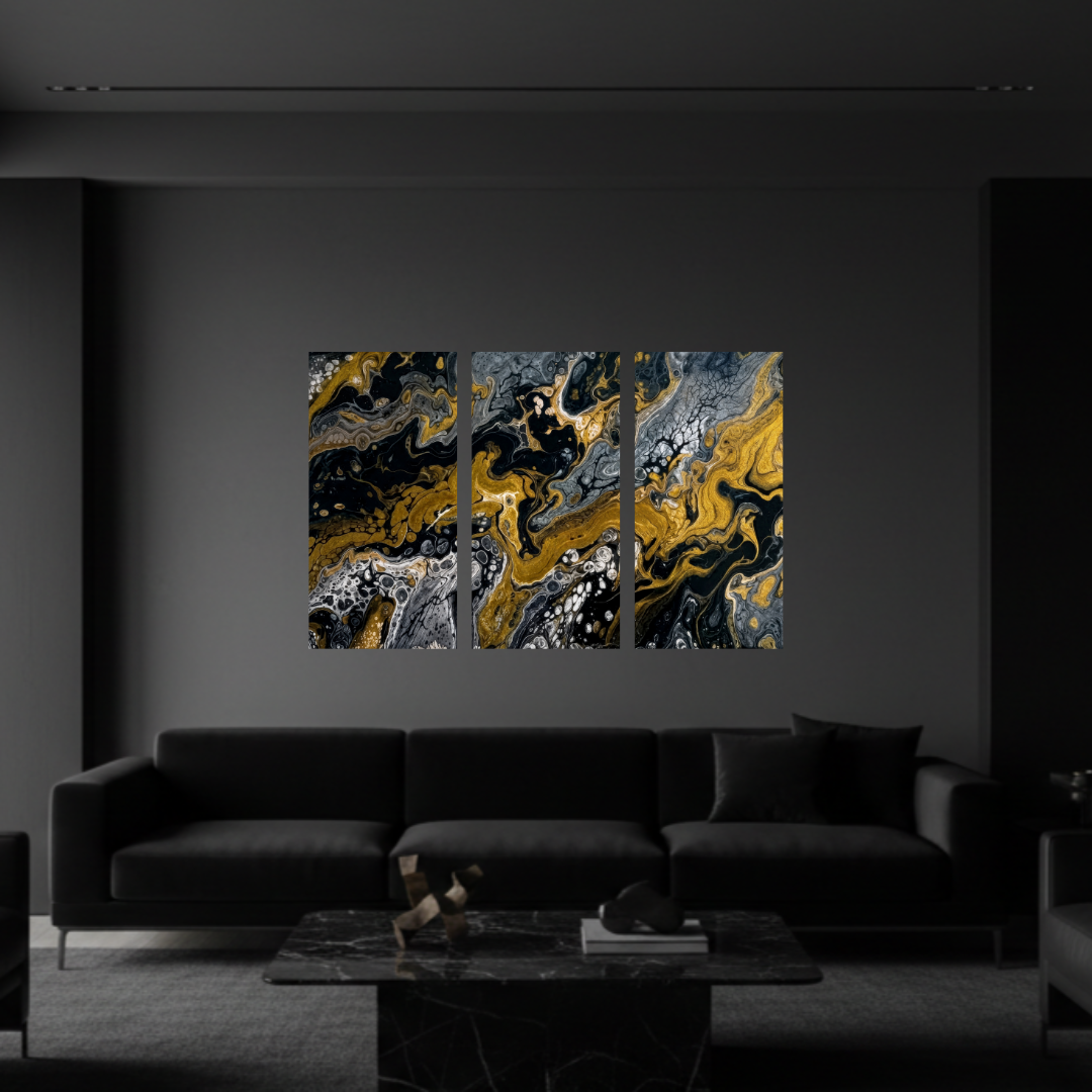 Aurum bundle triptych 5 3-panel front-facing product image in 20 x 40 inch statement piece