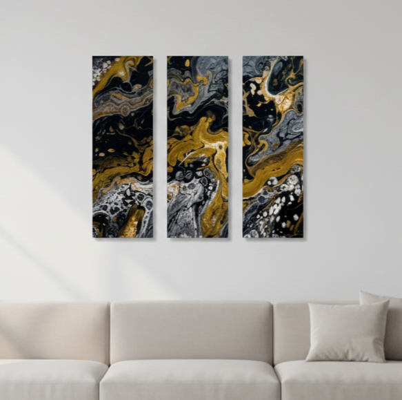 Aurum bundle triptych 1 3-panel shown in product view in 12 x 36 inch large size
