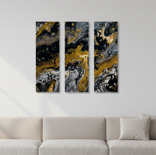 Aurum bundle triptych 1 3-panel shown in product view in 12 x 36 inch large size