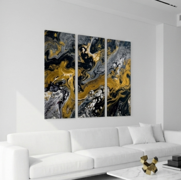 Aurum bundle triptych 2 3-panel shown in product view in 12 x 36 inch large size