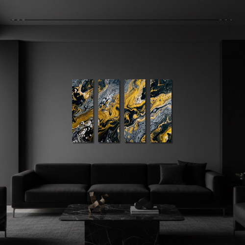 Aurum wall art product image as a bundle tetrad 3 4-panel in 16 x 48 inch statement piece