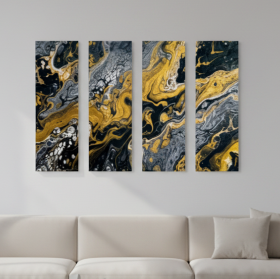 Aurum bundle tetrad 3 4-panel shown in product view in 12 x 36 inch large size