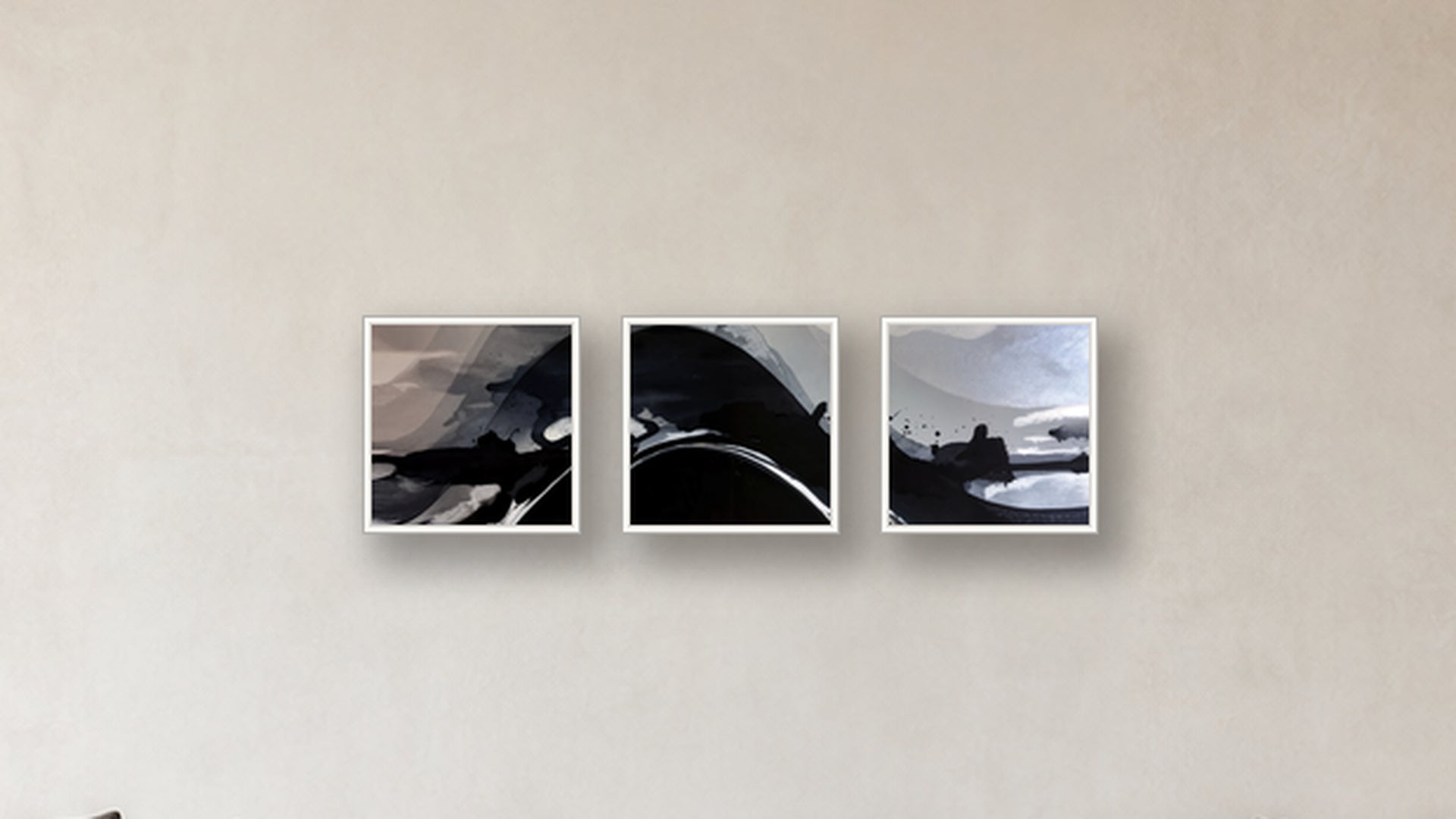Catalysis Three-Square Display — Framed Canvas WHITE 16x16