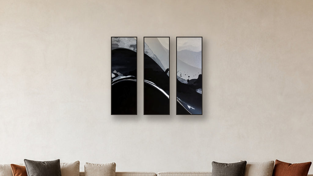 Catalysis TRIPTYCH 12x36 accurately scaled living-room mockup
