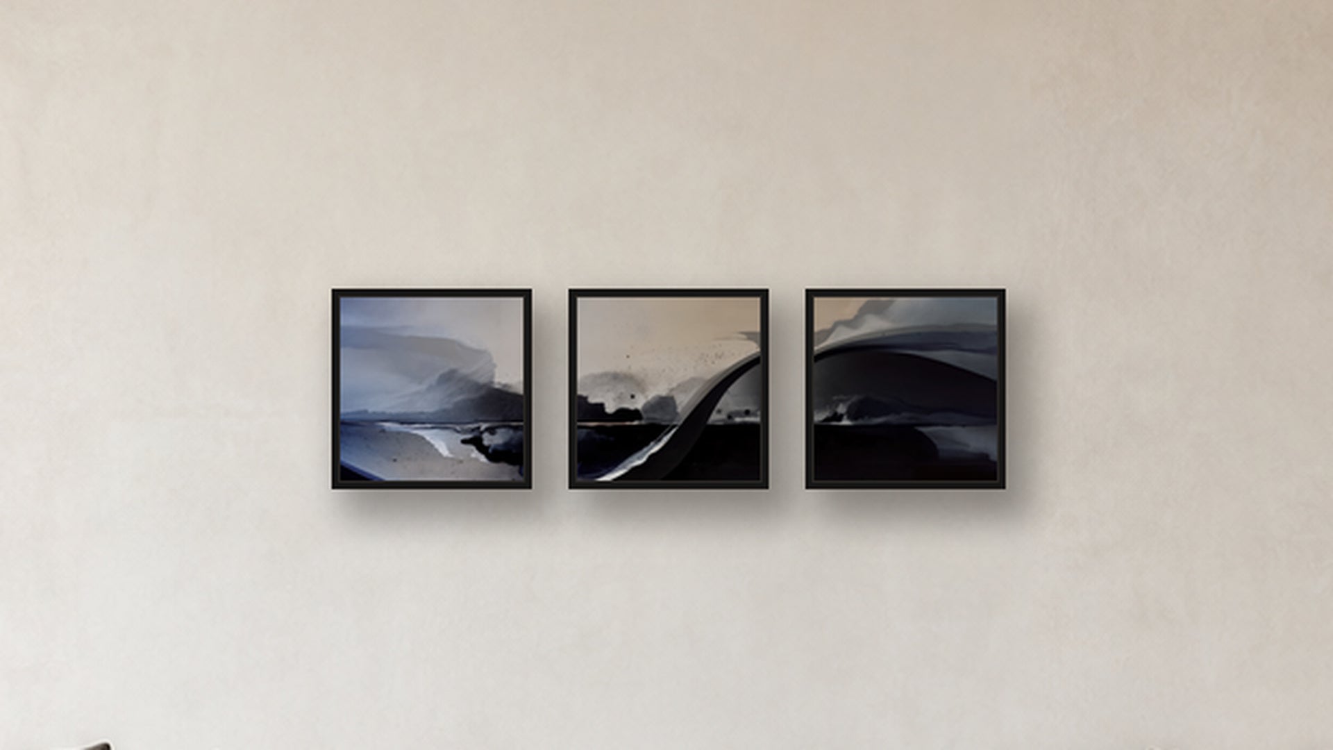 Diffusion Three-Square Display — FRAMED PAPER BLACK 16x16