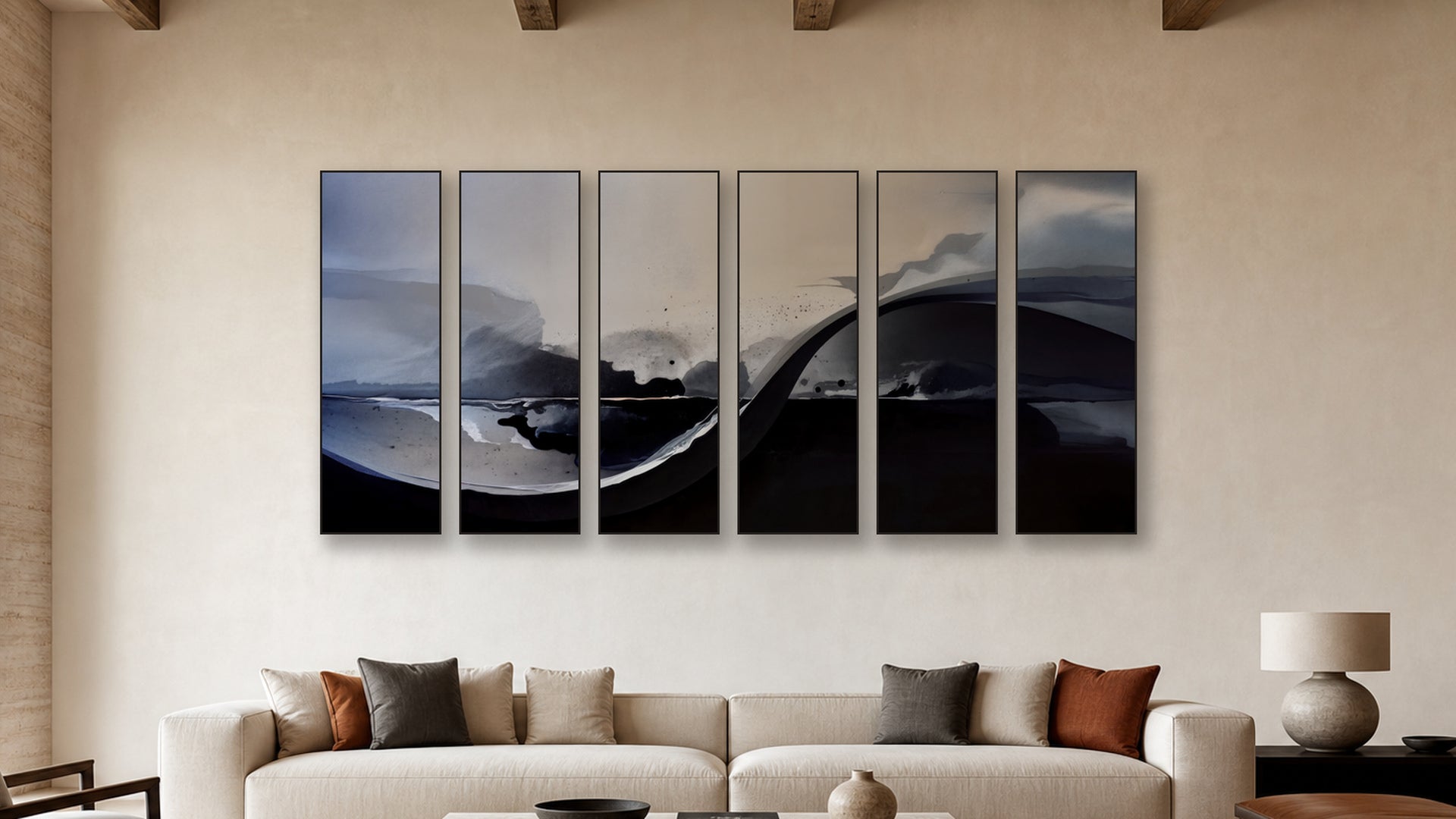 Diffusion HEXAD 20x60 accurately scaled living-room mockup