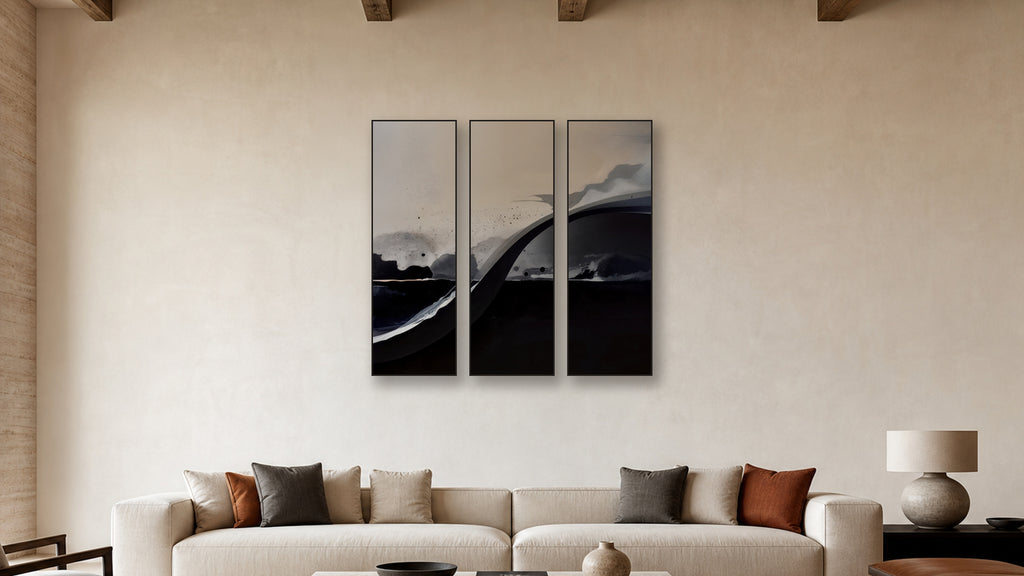 Diffusion TRIPTYCH 20x60 accurately scaled living-room mockup