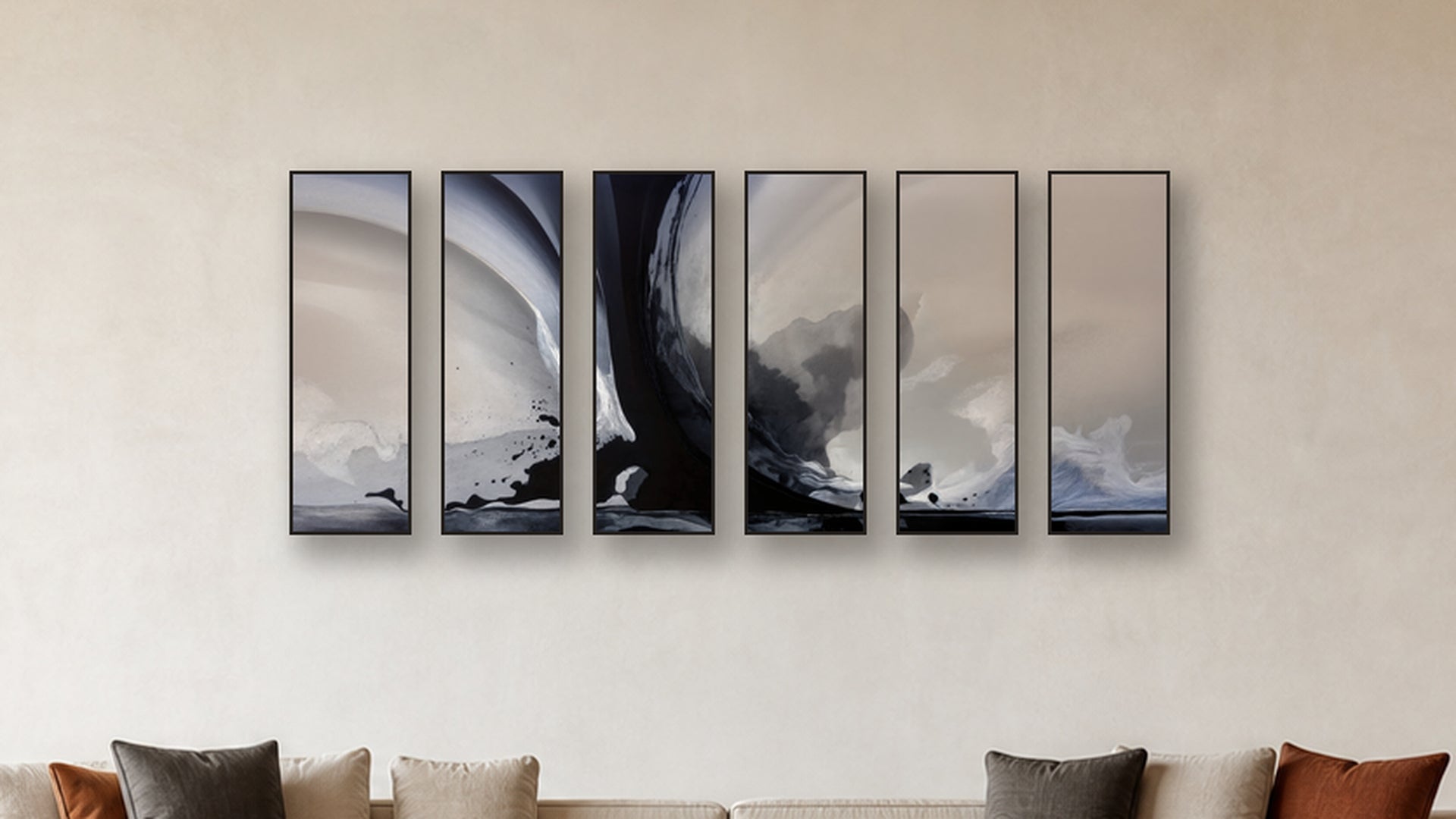 FUSION FUSION HEXAD 12x36 LIVING ROOM MOCKUP; panels II and IV are 16x32