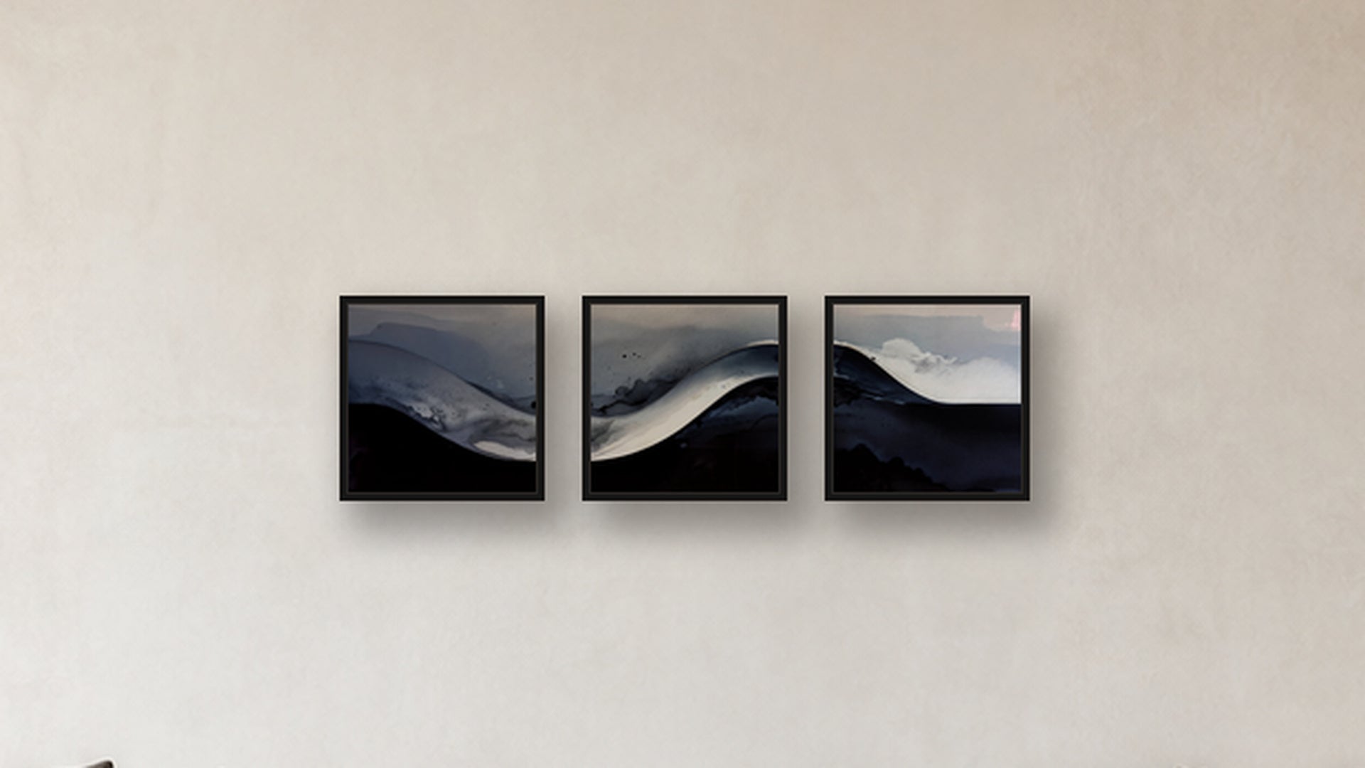 Gradient Three-Square Display — FRAMED PAPER BLACK 16x16