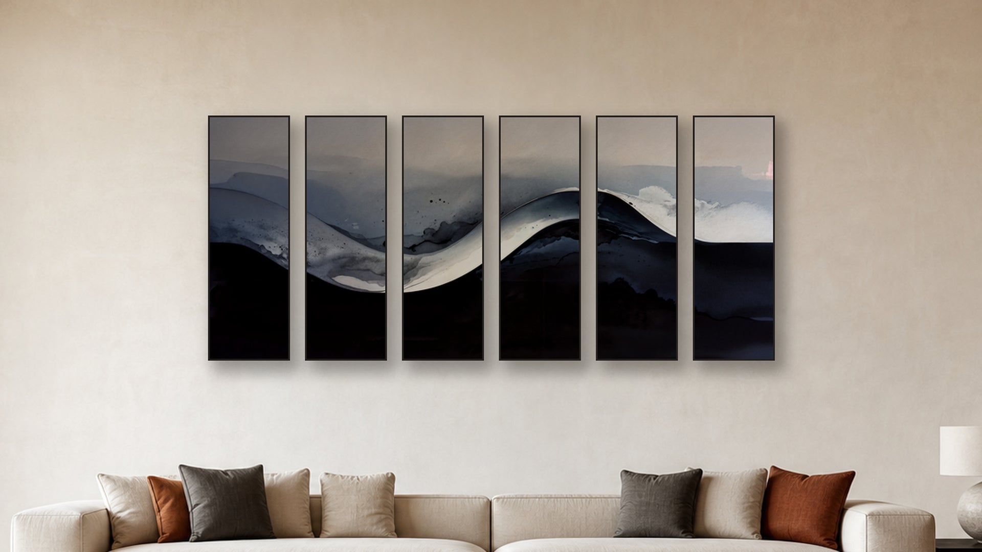 Gradient HEXAD 16x48 accurately scaled living-room mockup