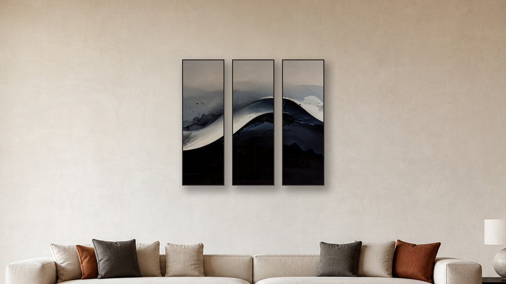Gradient TRIPTYCH 16x48 accurately scaled living-room mockup
