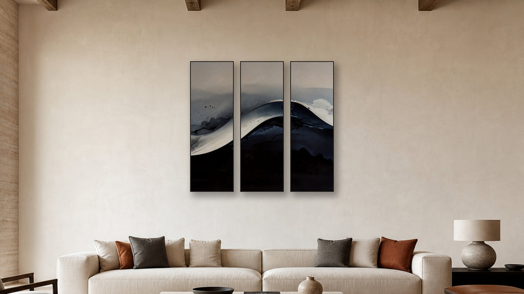 Gradient TRIPTYCH 20x60 accurately scaled living-room mockup