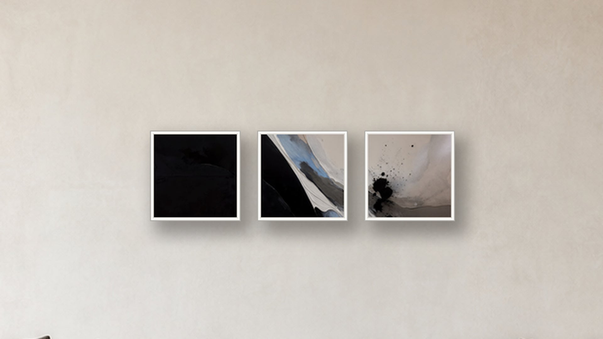 Nucleation Three-Square Display — FRAMED CANVAS WHITE 16x16